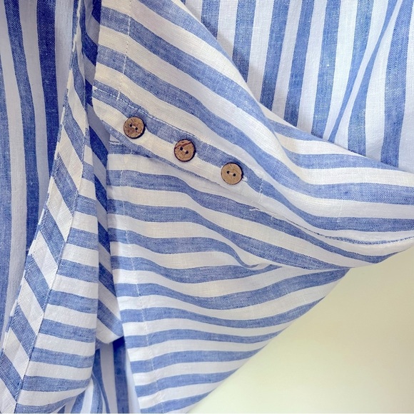 Nicole Miller NY Blue Striped Preppy Coastal Summer Linen Mini Shift Dress - Picture 8 of 11